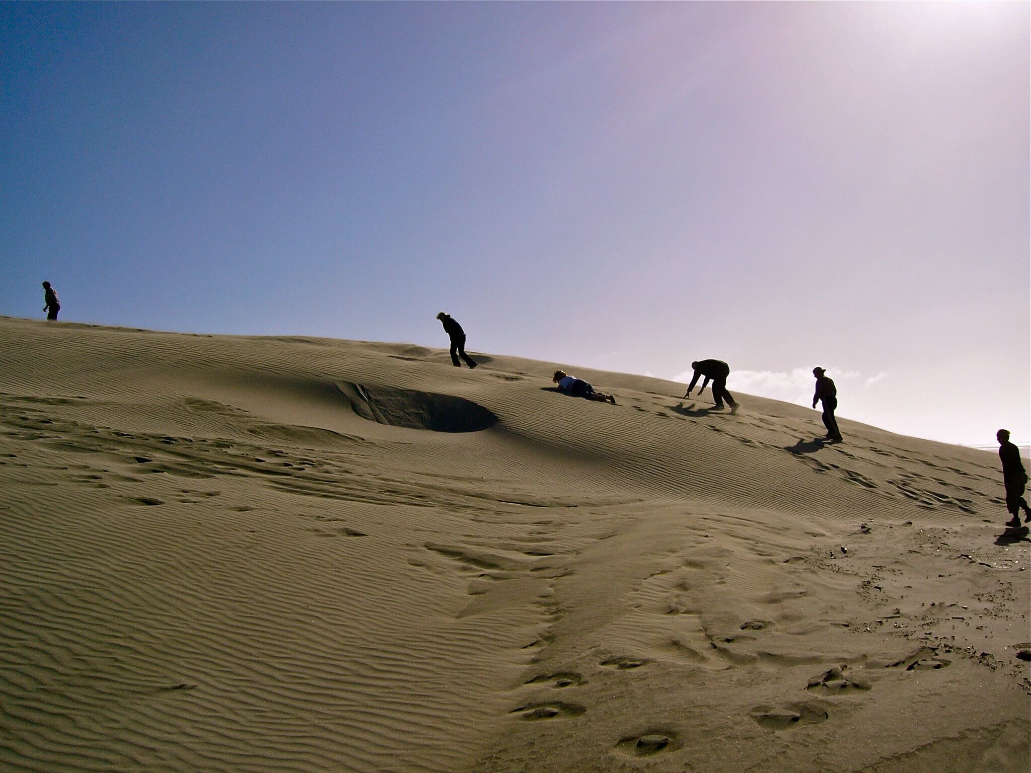 Hiking up the dunes while on a driving tour of the Farewell Spit, New Zealand