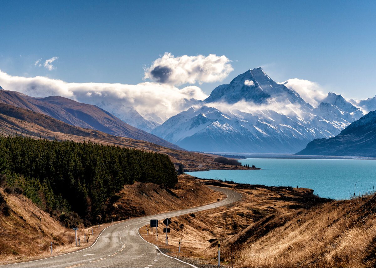 Approaching Mount Cook (Aoraki) by road - best drive in South Island, New Zealand