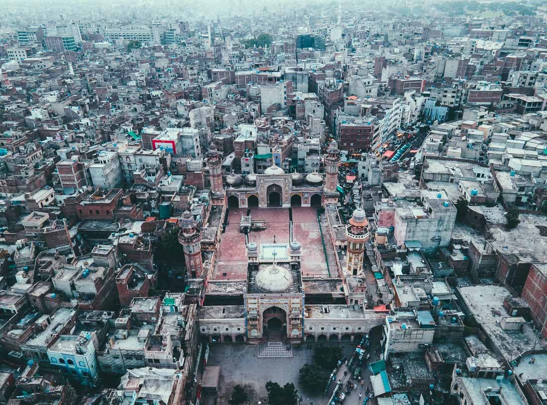 wazir khan mosque lahore drone shot