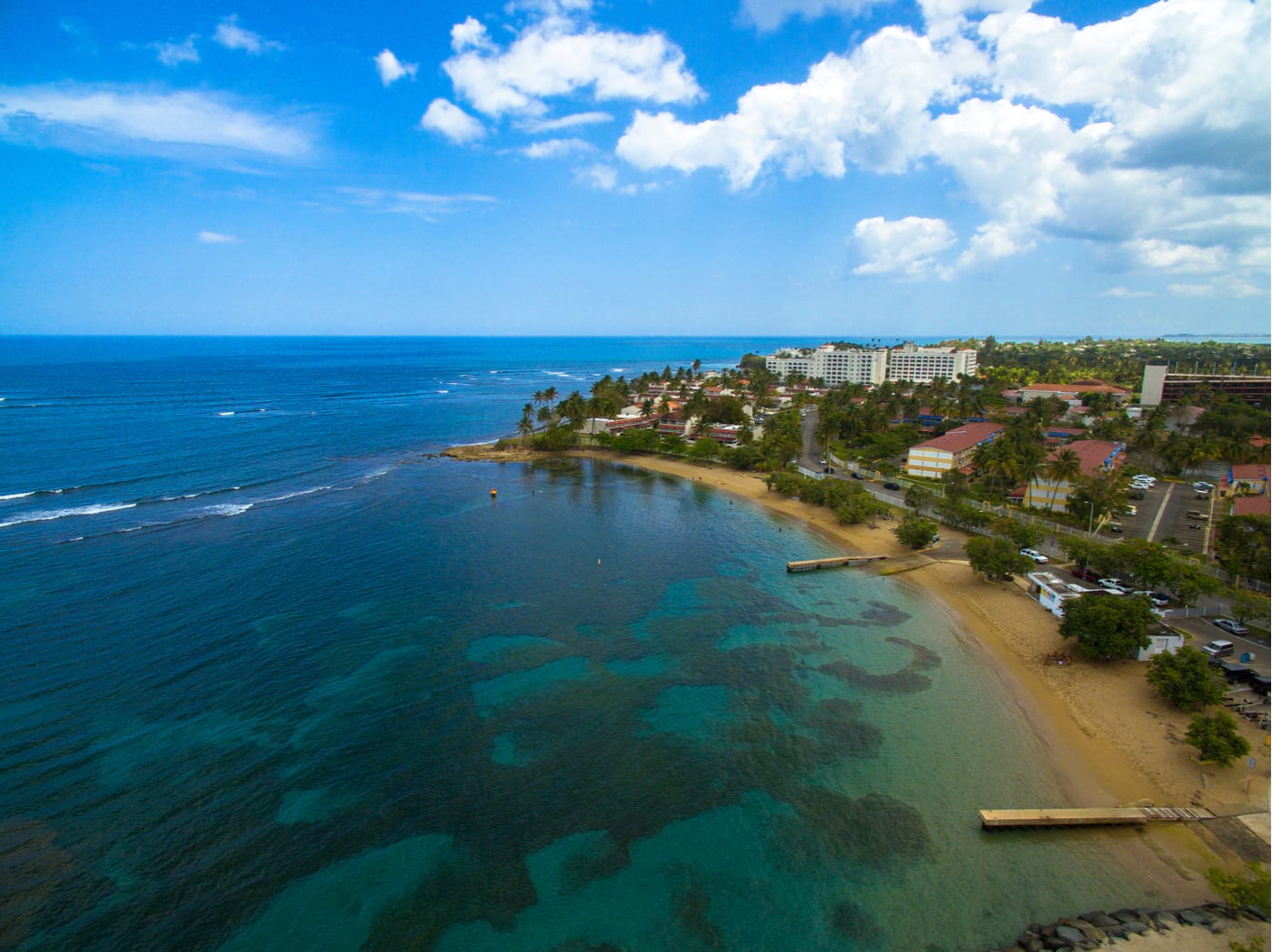 aerial shot of Dorado, Puerto Rico a developed coastal area of the island with large hotels