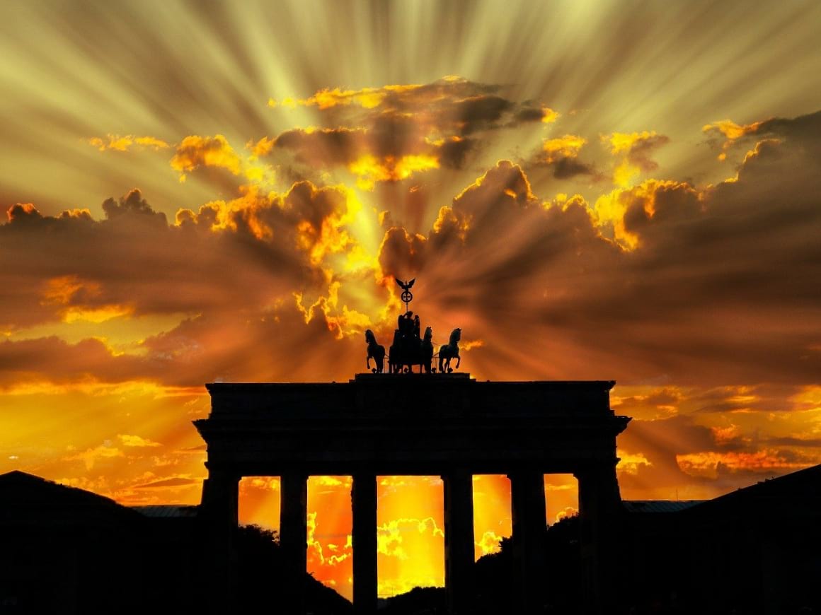 A sunset at a bridge in germany. 