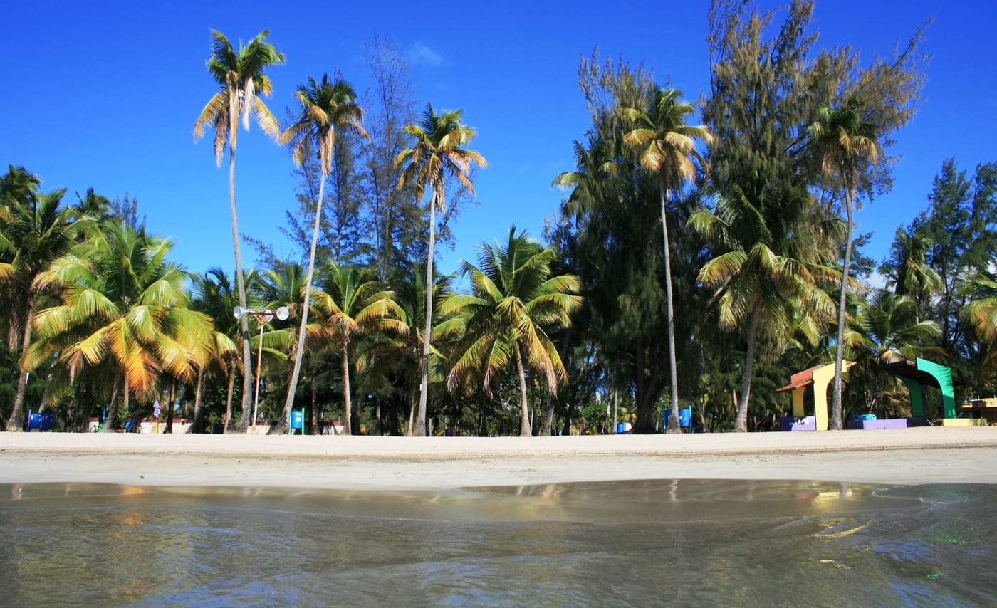 view of a beach in Luquillo, Puerto Rico taken from inside the ocean