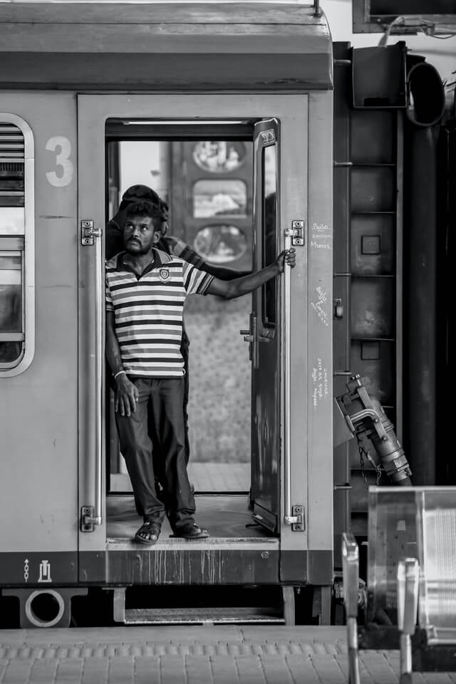 A Sri Lankan man on a train in Colombo