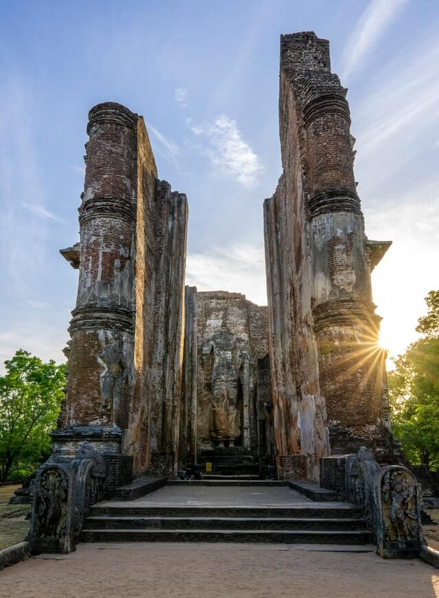 Ruins of temple complex in Polonnaruwa - historical site in Sri Lanka