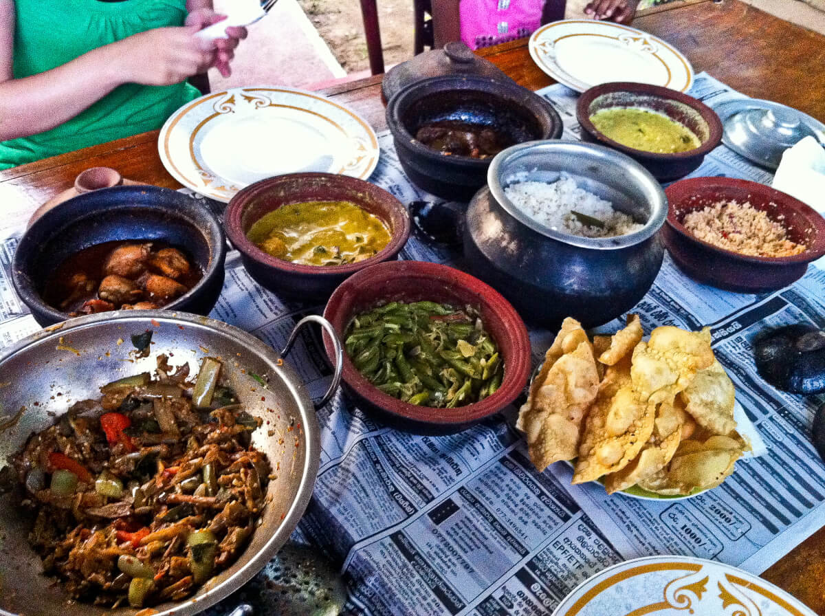 Sri Lankan street food - rice and curry buffet