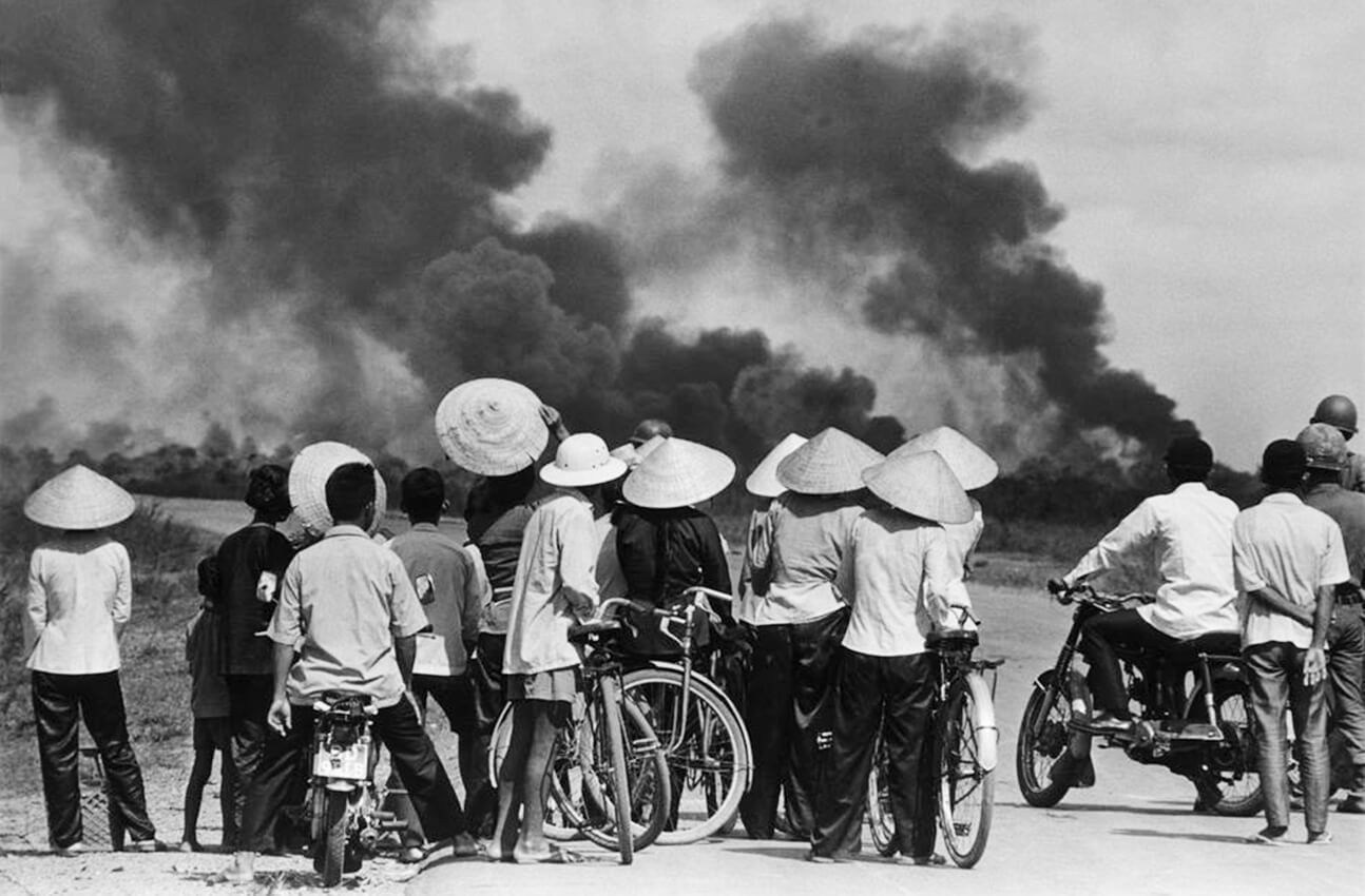 Old photo of a bombed area during the Vietnam War