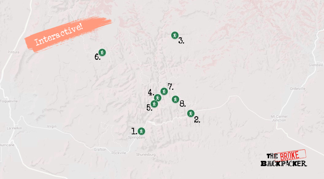 Best Hikes in Zion Map