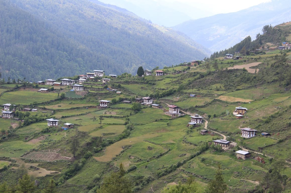 Houses on the mountains in Bhutan