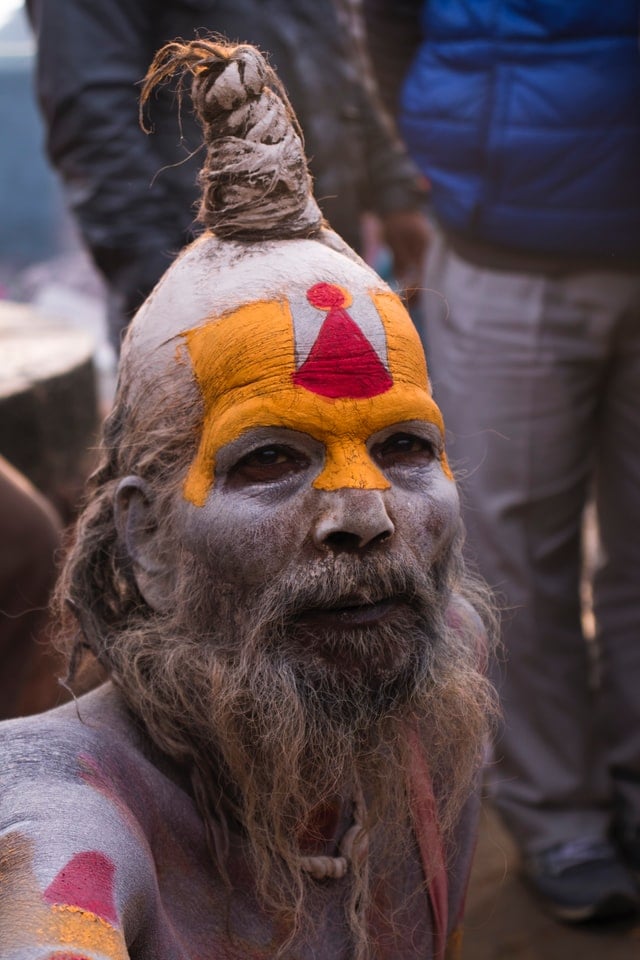 A painted and costumed Sadhu during Maha Shivaratri festival in Nepal