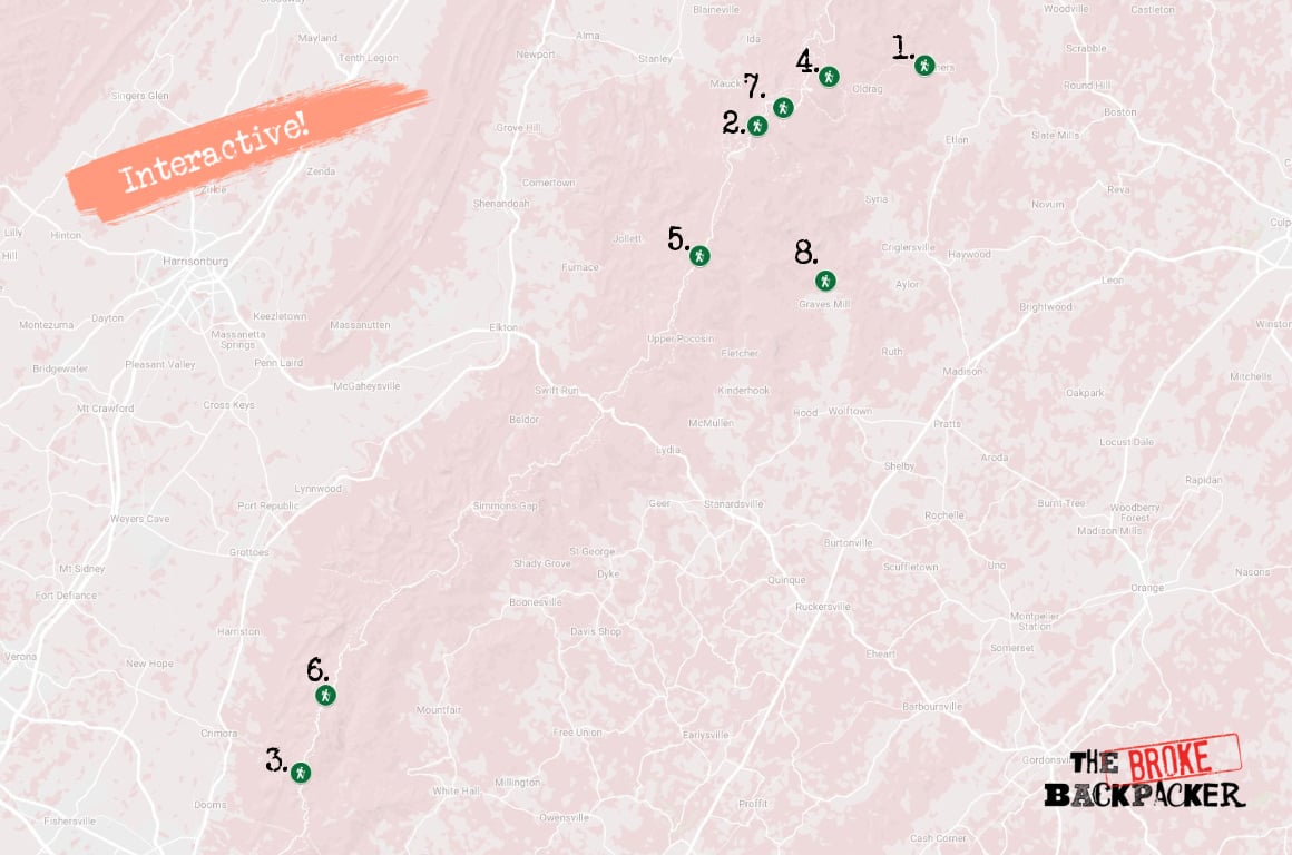 Best Hikes in Shenandoah Map