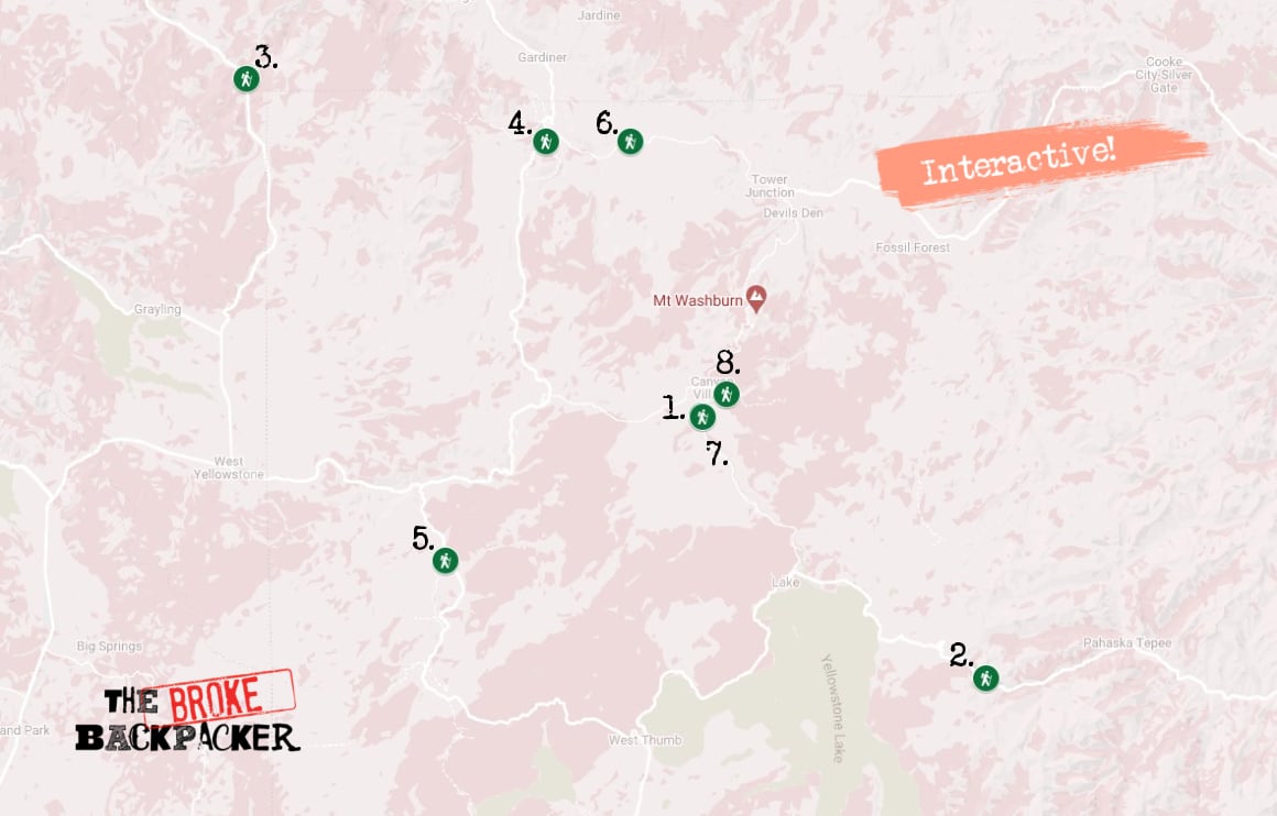 Best Hikes in Yellowstone Map