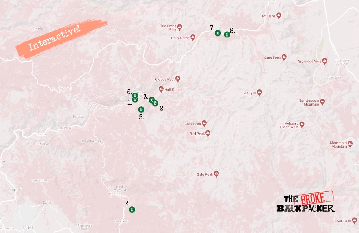 Best Hikes in Yosemite Map