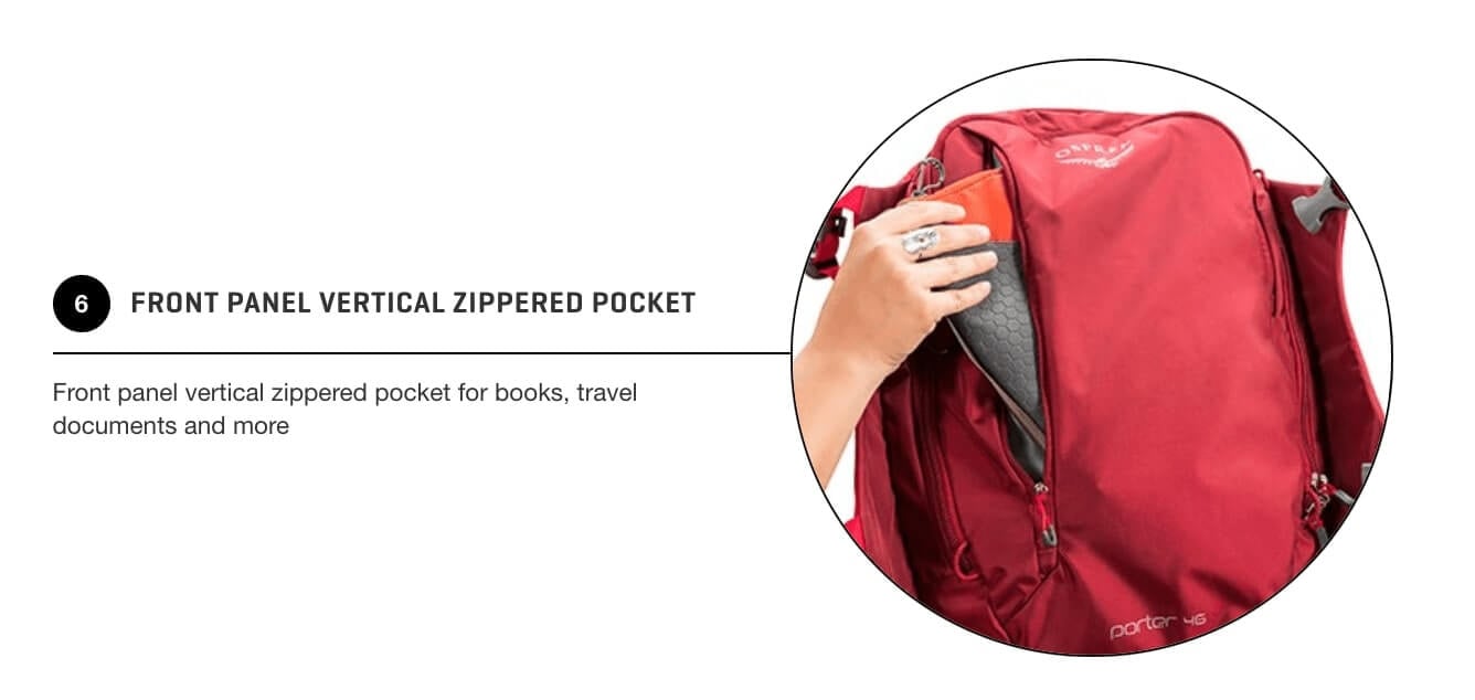 Osprey Porter 46 Front Zippered Pockets