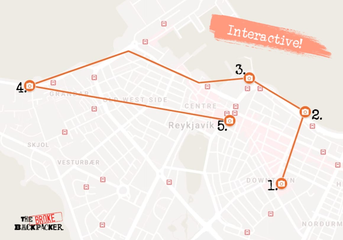 Reykjavik Day 1 Itinerary Map