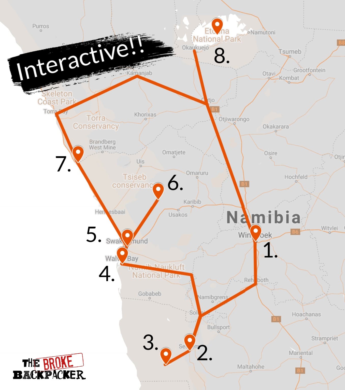 namibia backpacking itinerary map