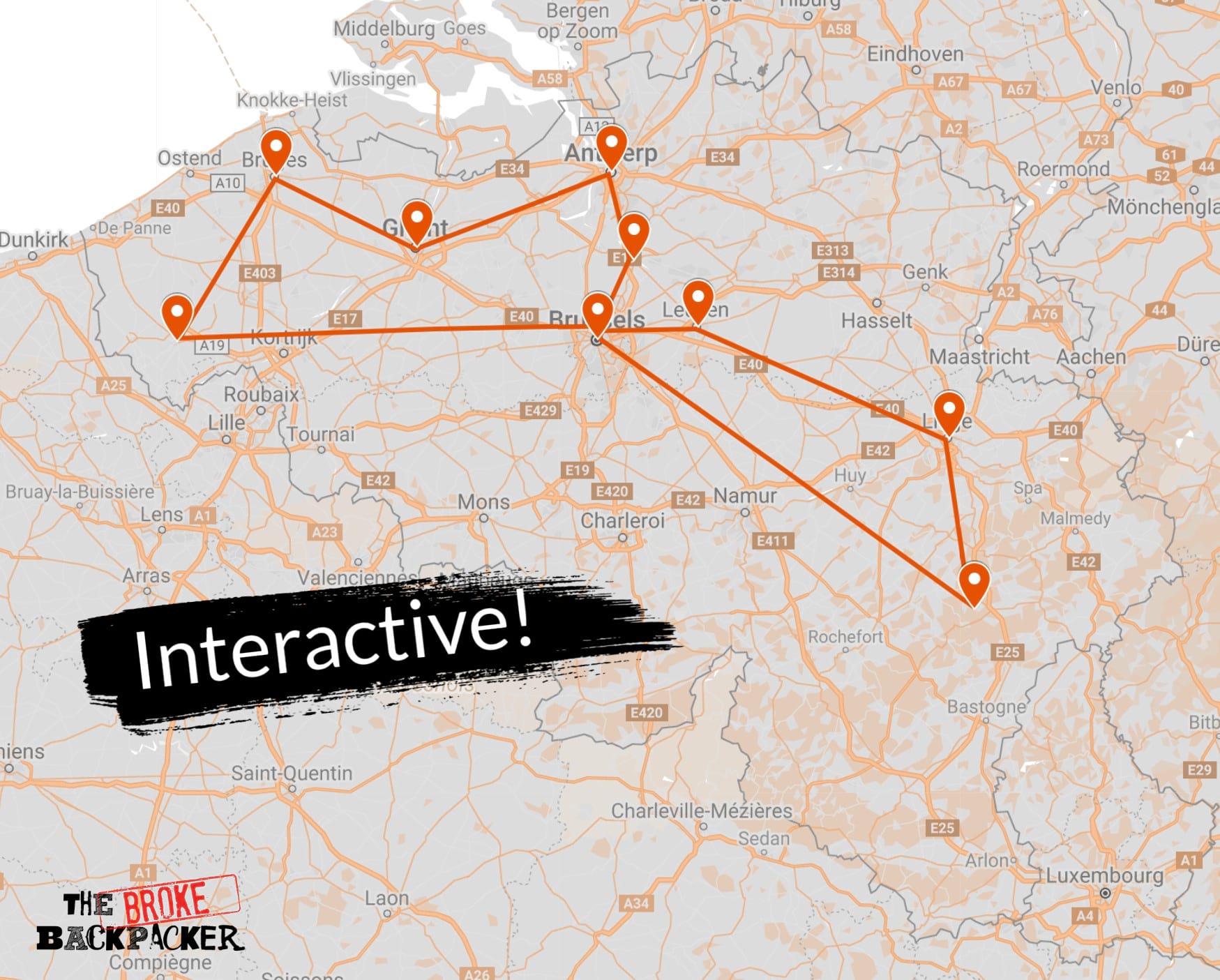 backpacking belgium map 14 days