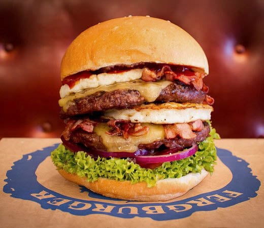 A double whopper burger from Fergburger - popular cheap restaurant in Queenstown