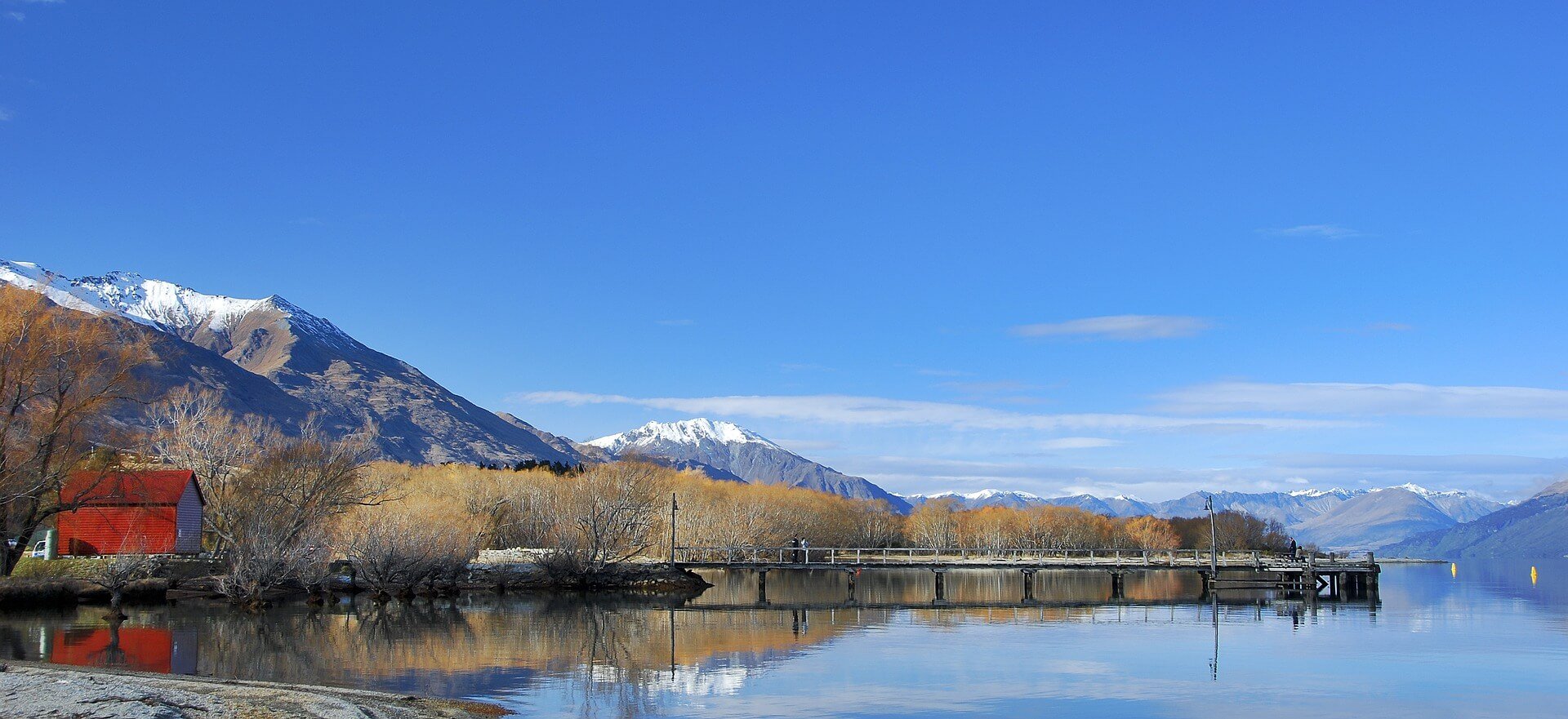 A panoramic photo of Glenorchy's lakefront - the top place to stay outside of Queenstown