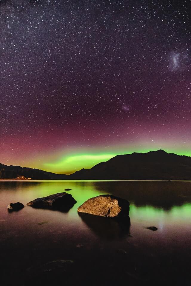 Southern Lights - Aurora Australis - over Lake Wakatipu in Queenstown