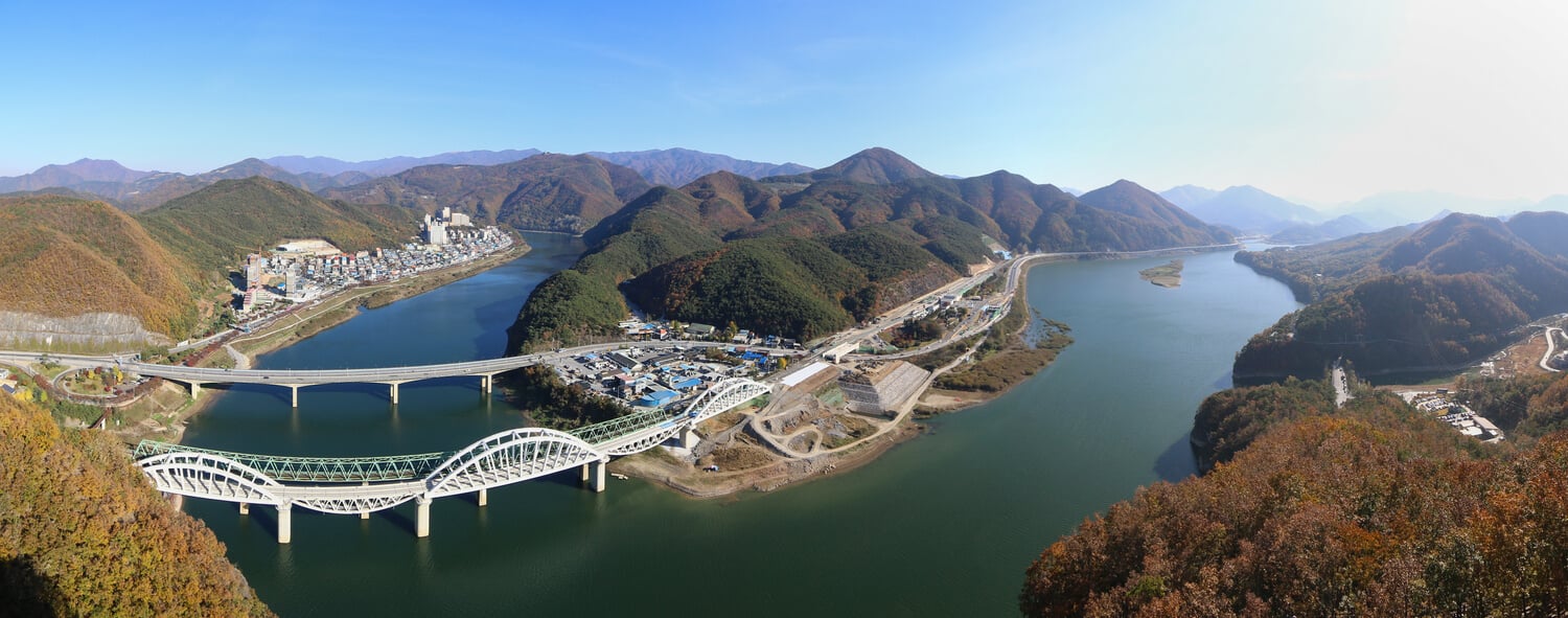 Panoramic photo from a viewpoint in Danyang, South Korea