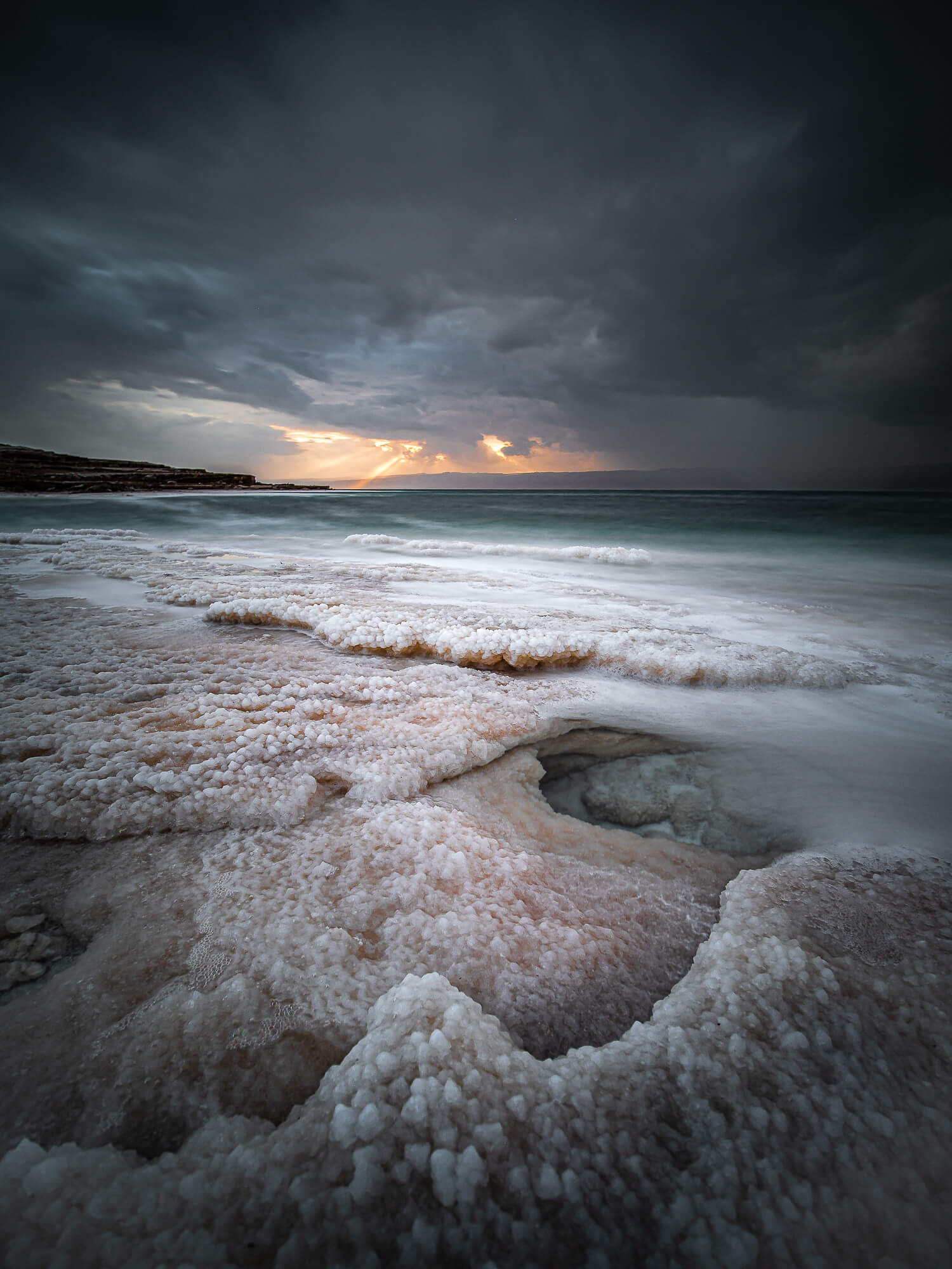 Salt crystal formations on the shore of the Dead Sea in Israel