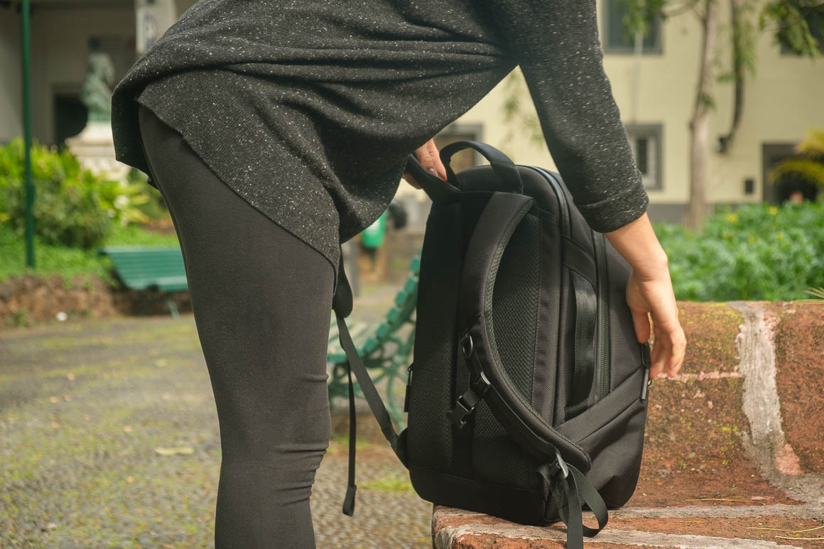 black backpack in a park