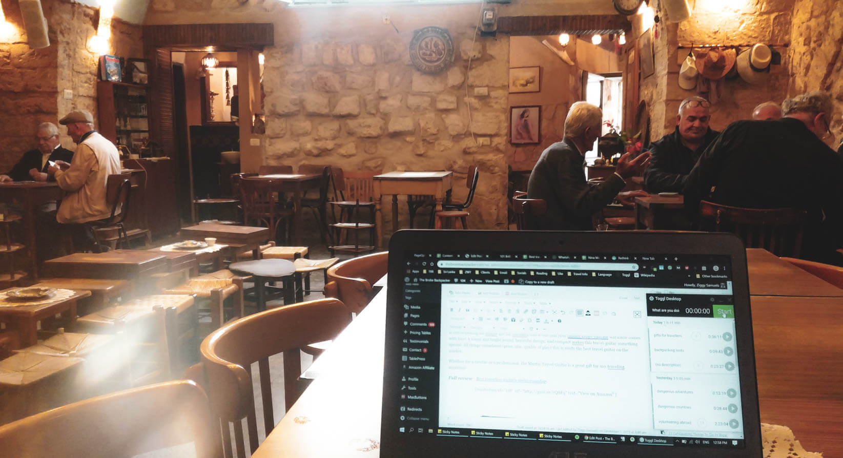 A digital nomad working at a cafe in Nazareth while travelling in Israel
