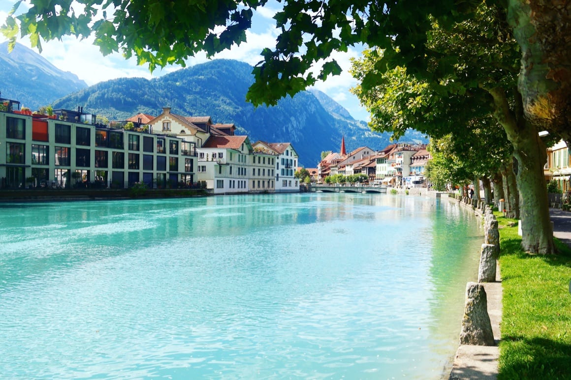 View of the Aare River at Interlaken Ost