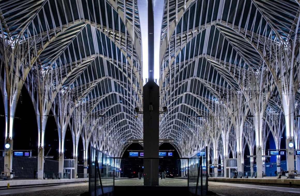 Gare do Oriente Train Station in Lisbon at Night