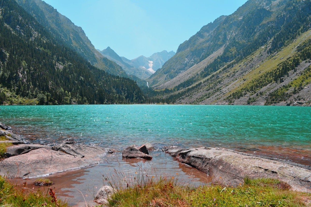 A landscape shot of the Pyrenees Mountain Range, France