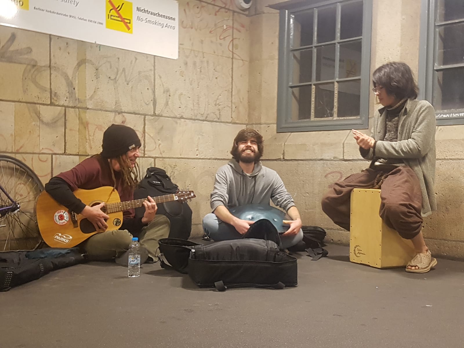 buskers in a room