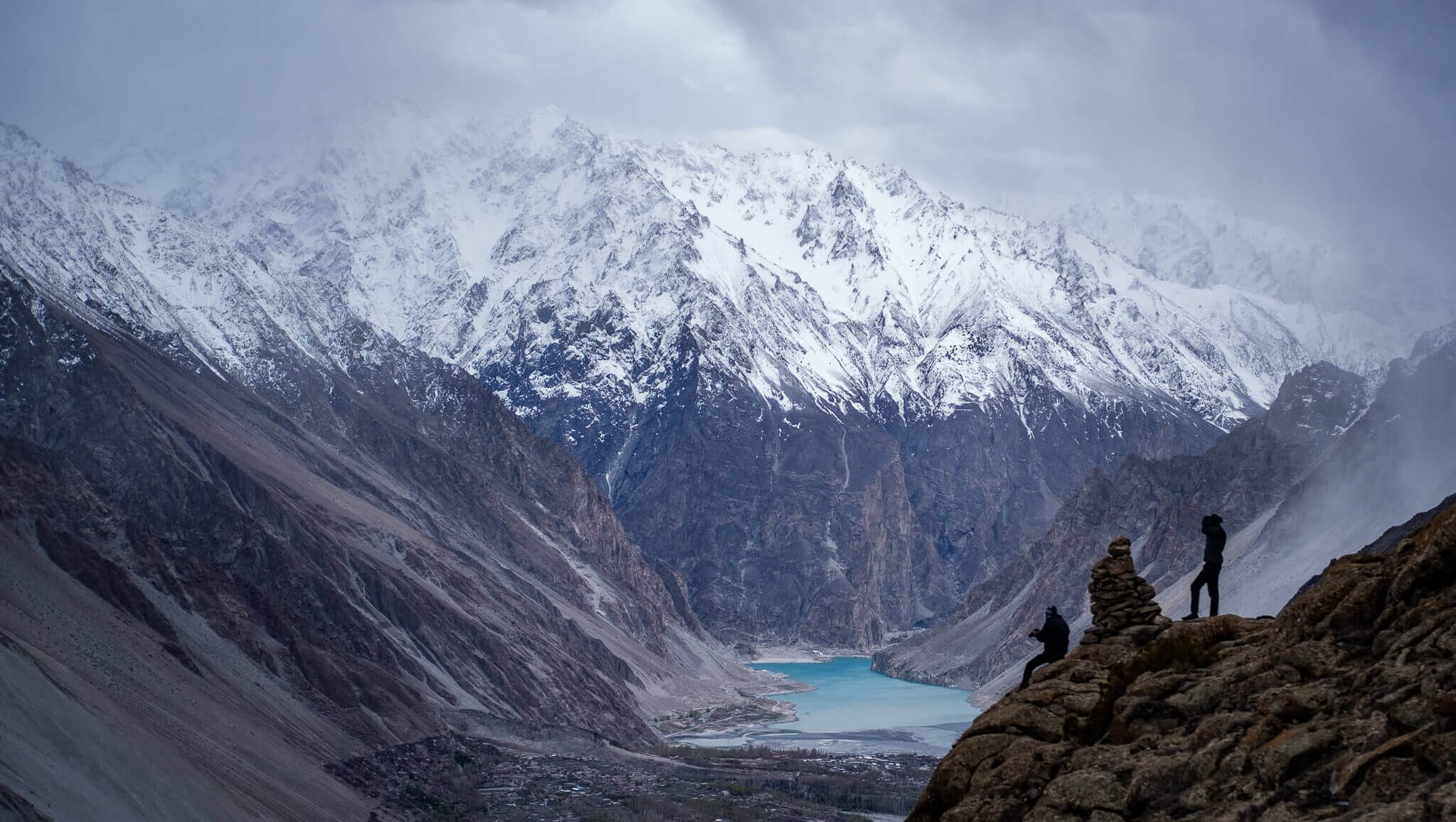 view of attabad lake and snow capped mountains from gojal hunza travel to pakistan