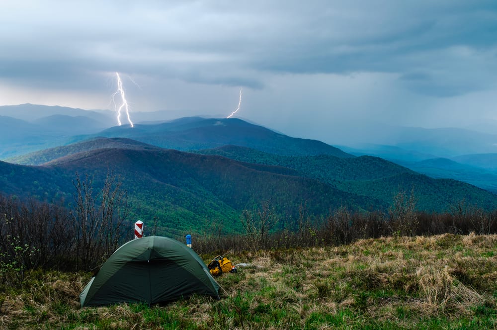 camping in a thunderstorm