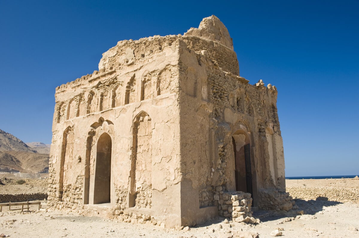 bibi maryam tomb against a blue sky in oman