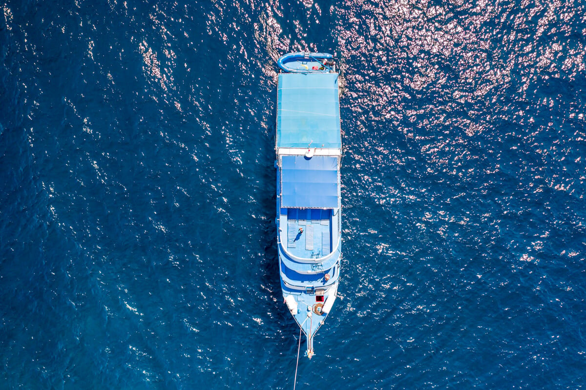 A liveaboard at sea on a diving trip to NZ.