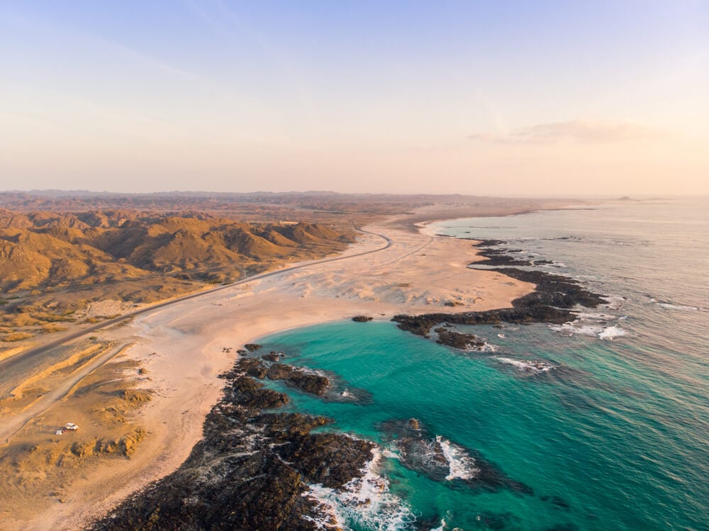 drone shot of masirah island oman