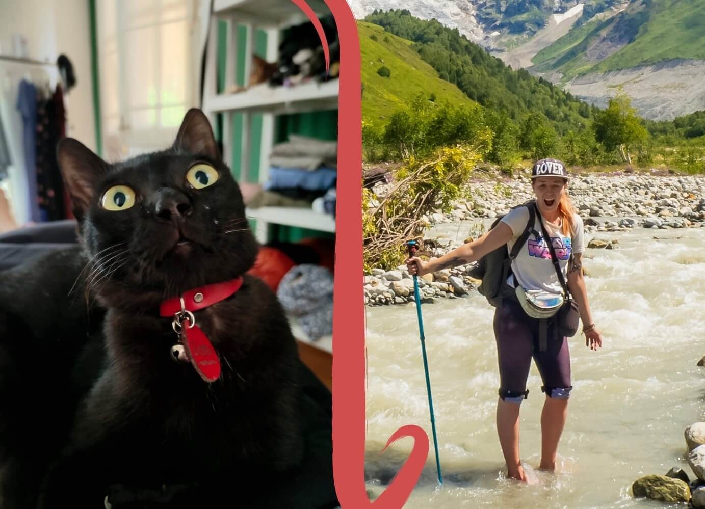 Elina and her cat Gizmo in a side-by-side comparison