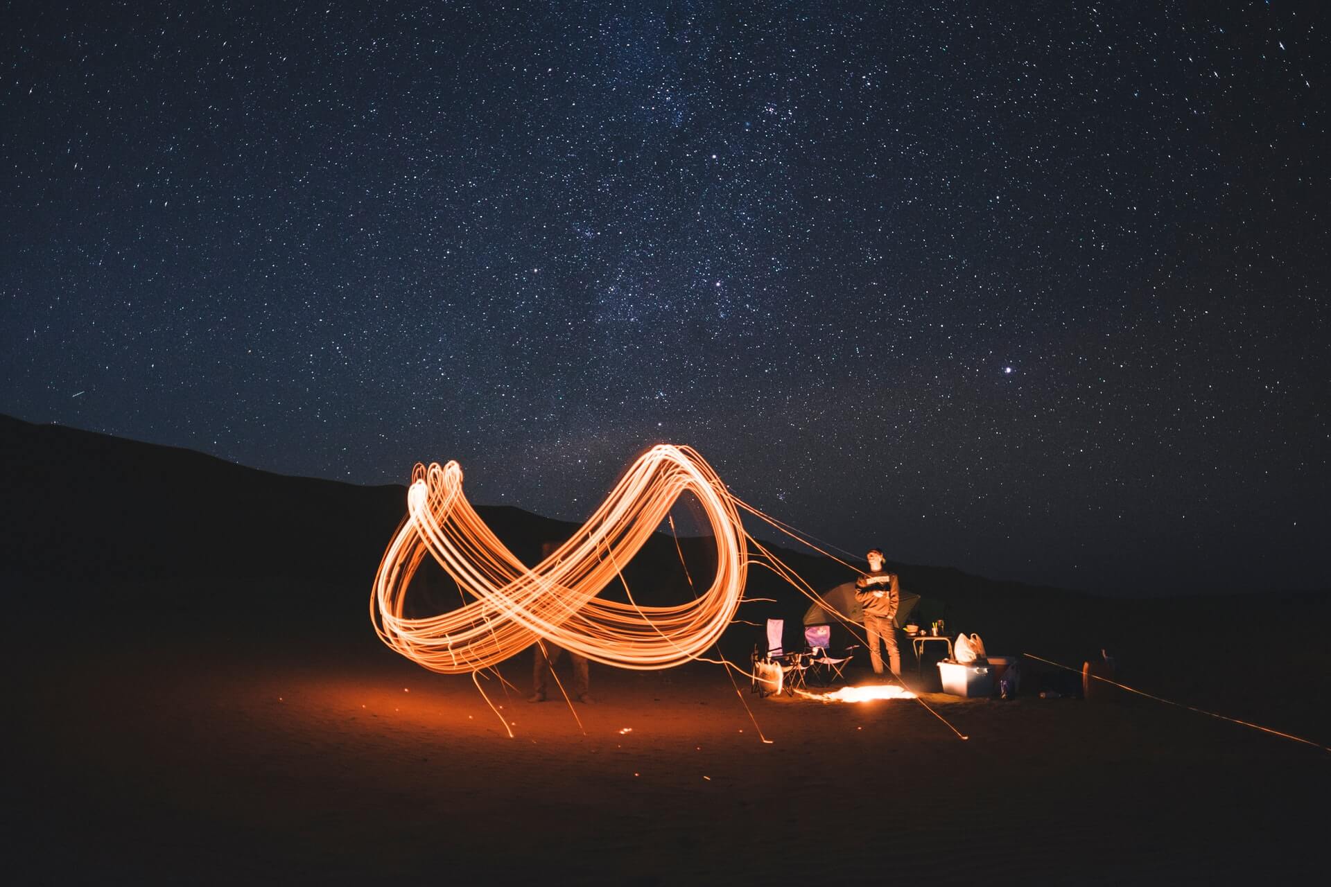 a guy doing one of the best things in oman by camping under a starry sky