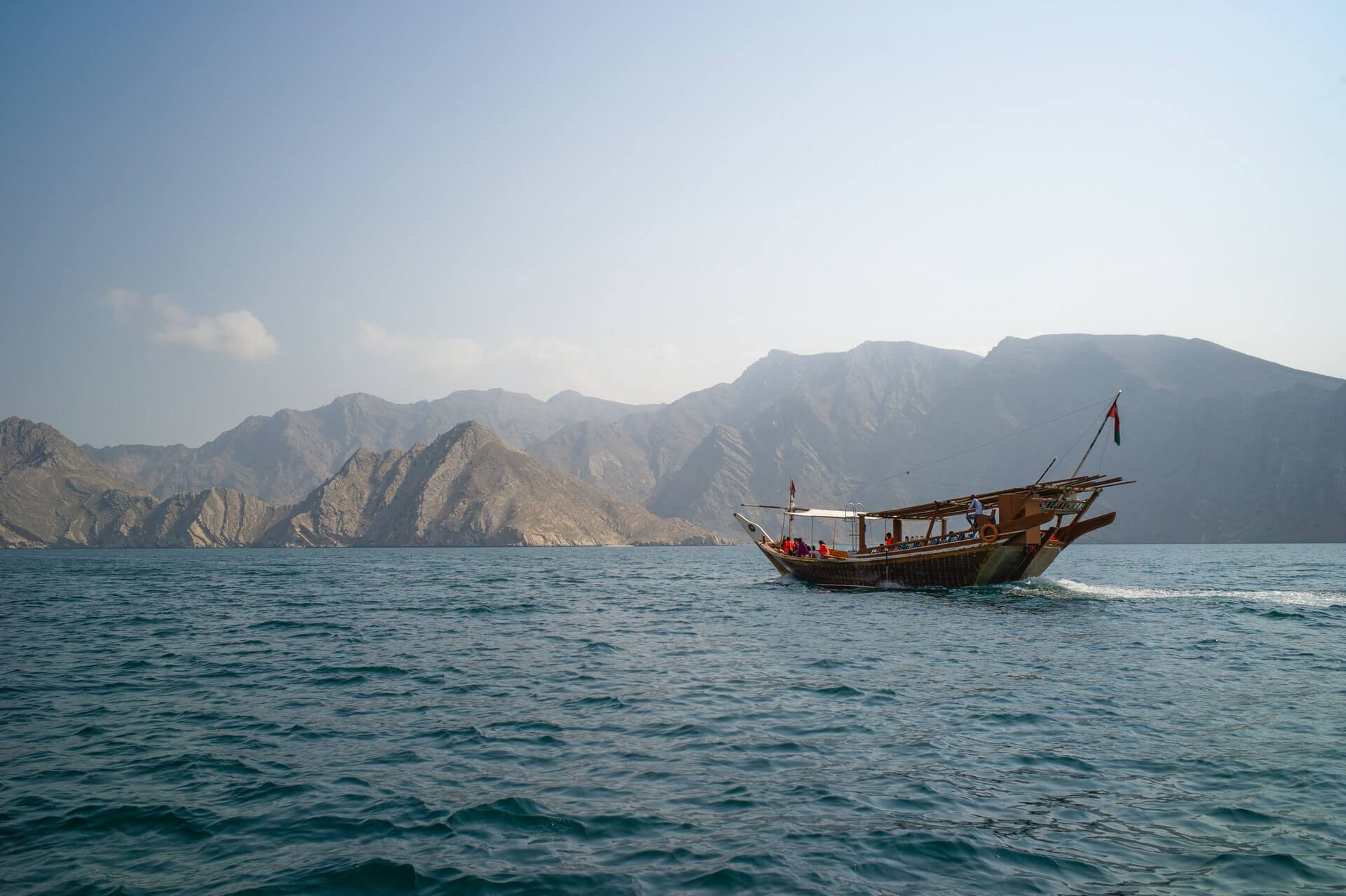 A tourist cruise in Oman in the waters of Musandam