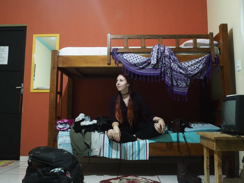 elina in a hostel dorm