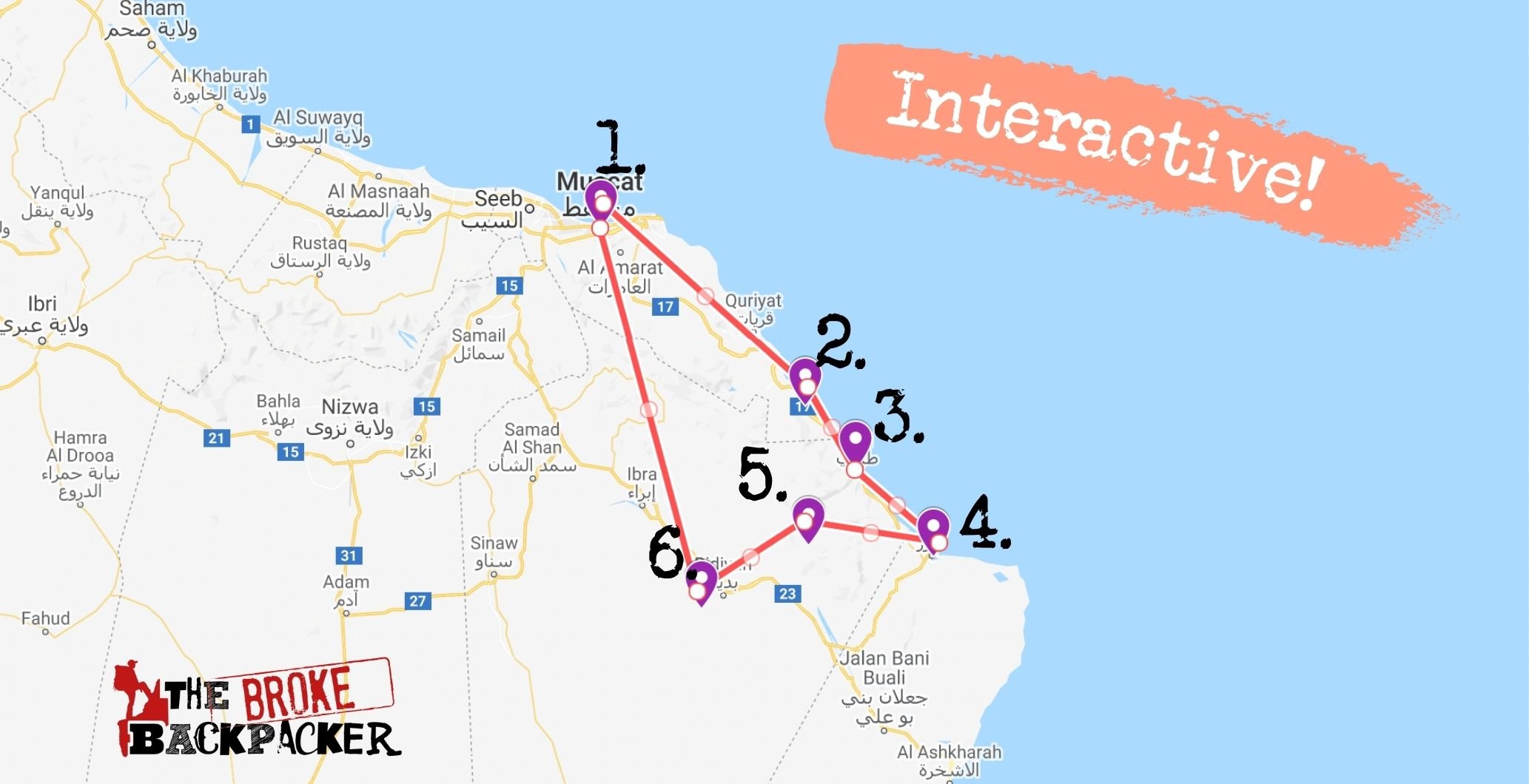 oman one week itinerary map