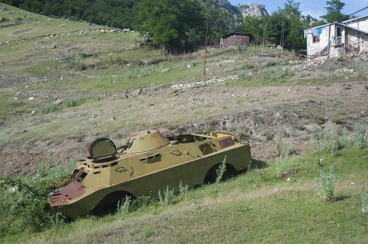 tank on a field in nagorno-karabakh