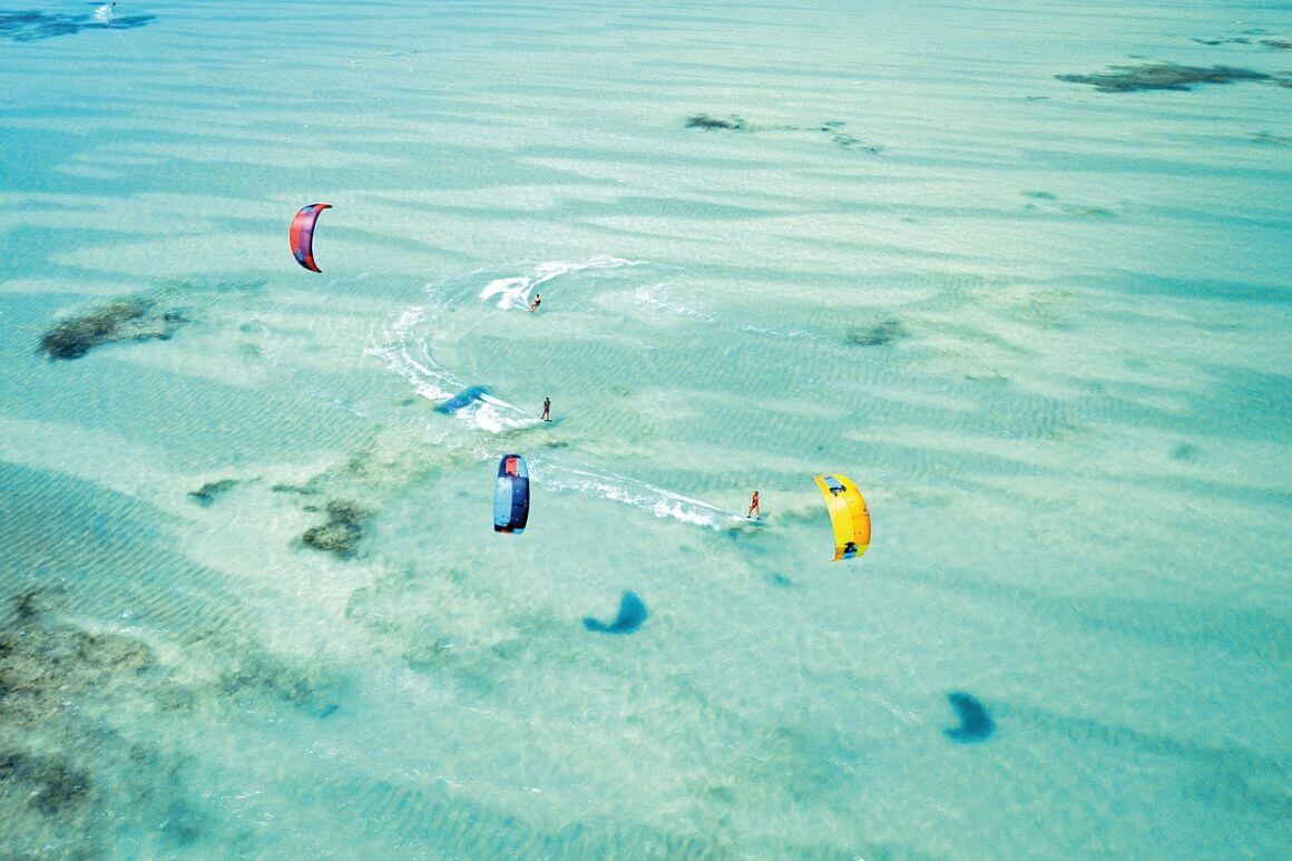 Kitesurfing seen over the water while staying in Zanzibar