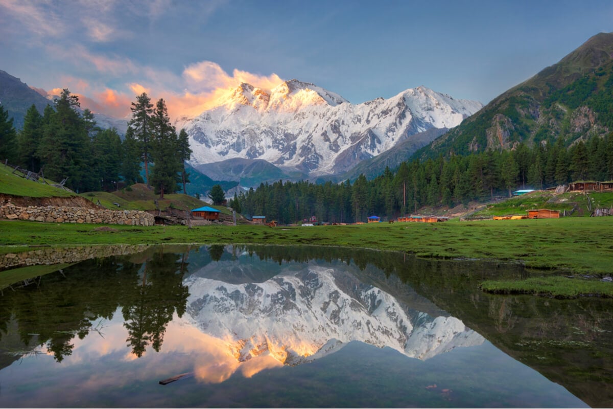 nanga parbat at sunset as seen from fairy meadows