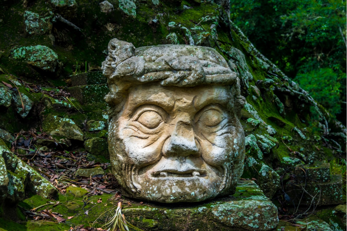 A crumbling face in the mayan jungle of Honduras.