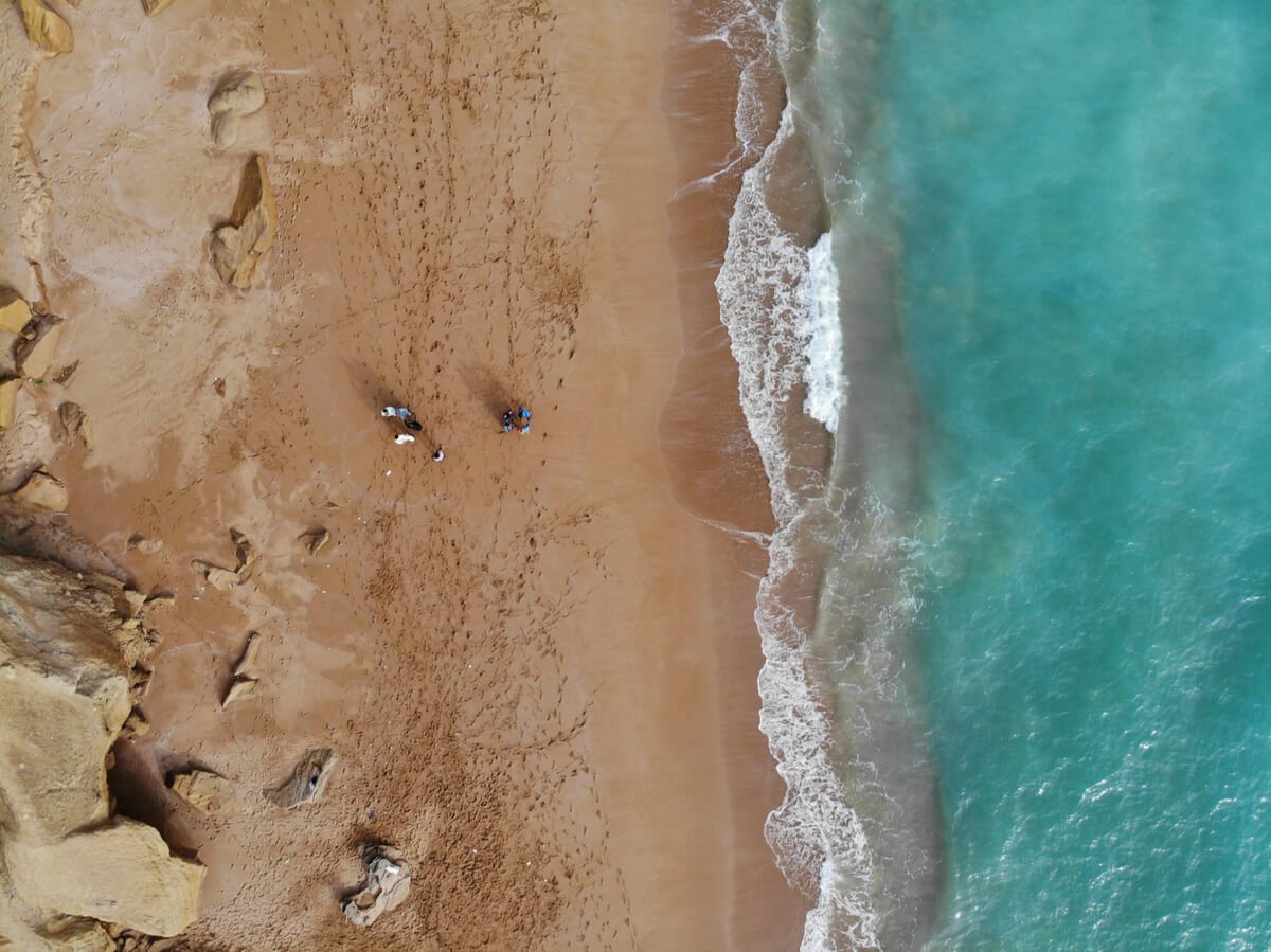 drone view of ocean and beach in pakistan