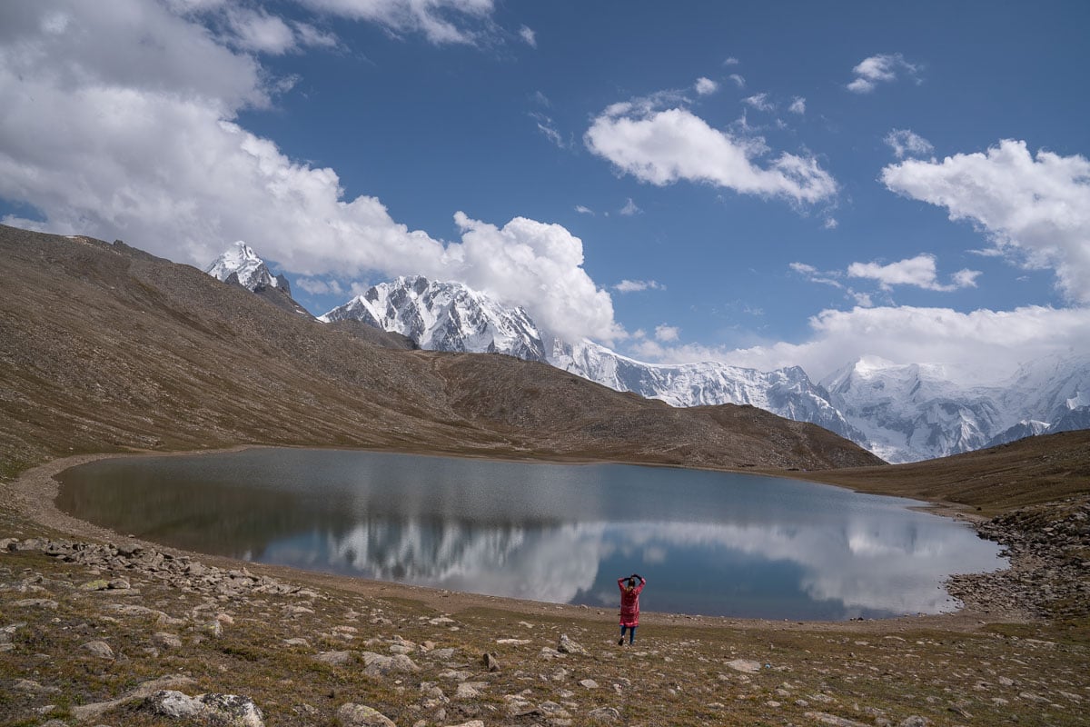 girl at rush lake backpacking in pakistan