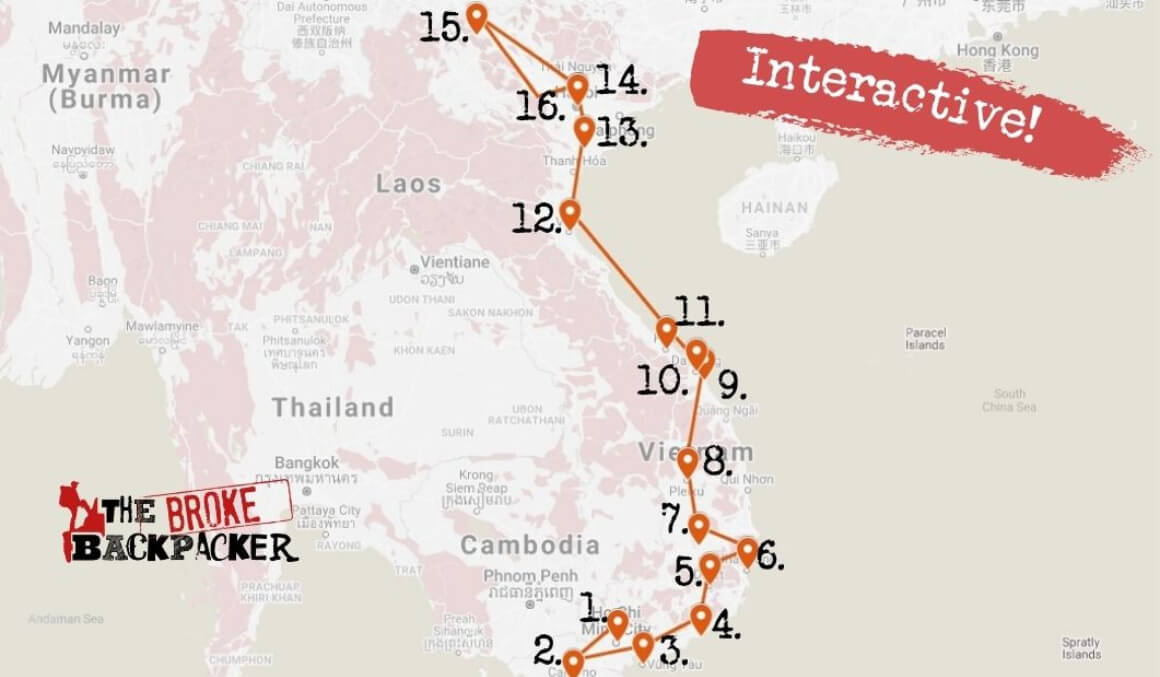 6 Weeks Motorbiking in Vietnam Map