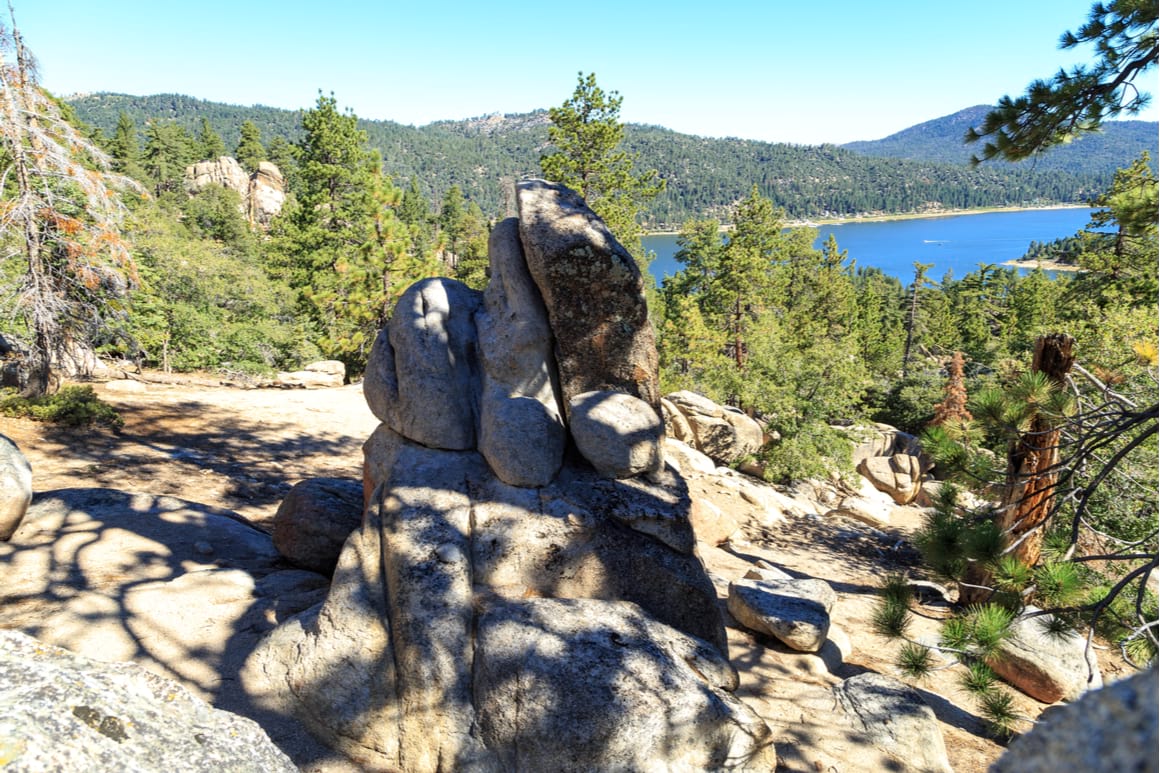 Castle Rock Trail Big Bear looking down onto the stunning blue water of Big Bear Lake