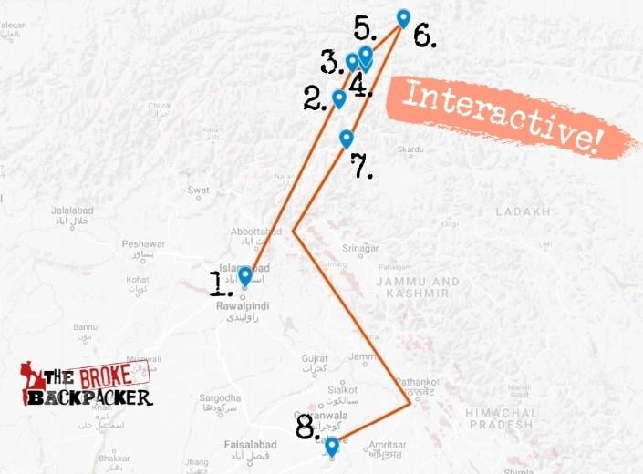 backpacking pakistan itinerary 1 map